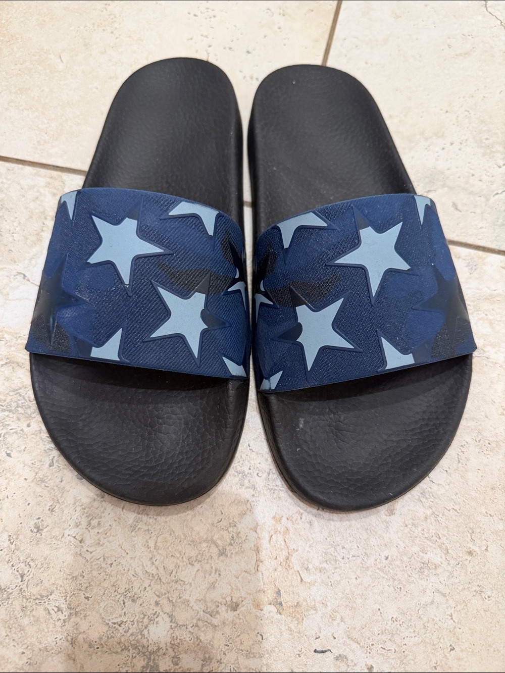 Valentino Navy Slide Sandals with Light Blue Star Print